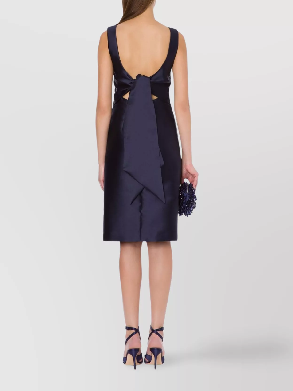 Alberta Ferretti Mikado Bow Tie Back Slit Dress