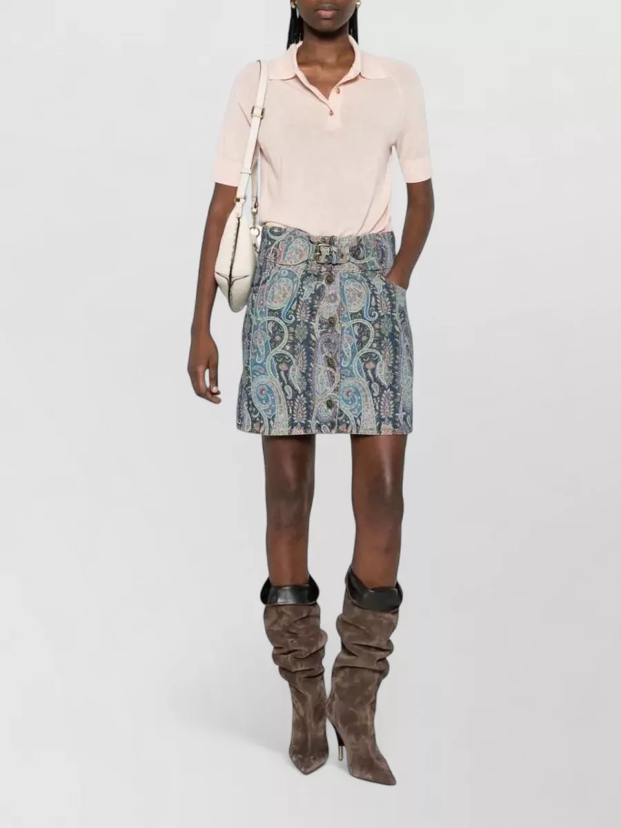 Etro Denim Paisley-Print Mini Skirt
