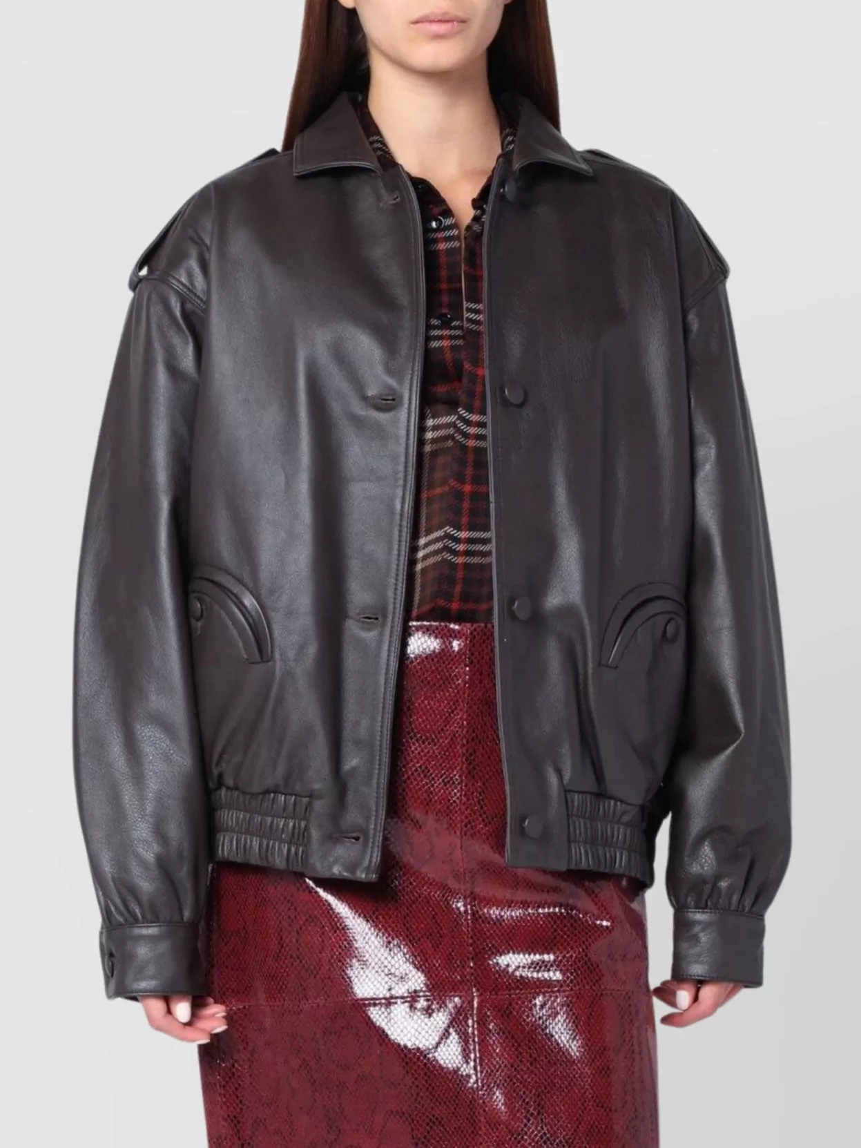 Blazé Milano Leather Bomber Jacket Flap Pockets In Black