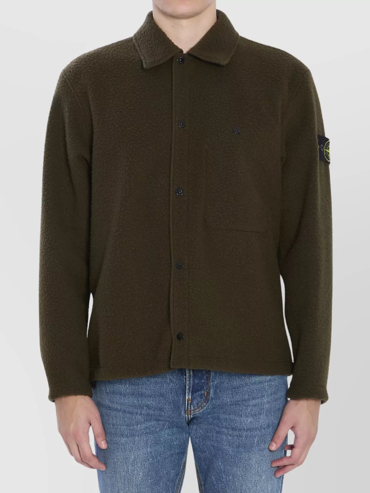 Stone Island Wool Blend Overshirt Buttoned Cuffs In Green