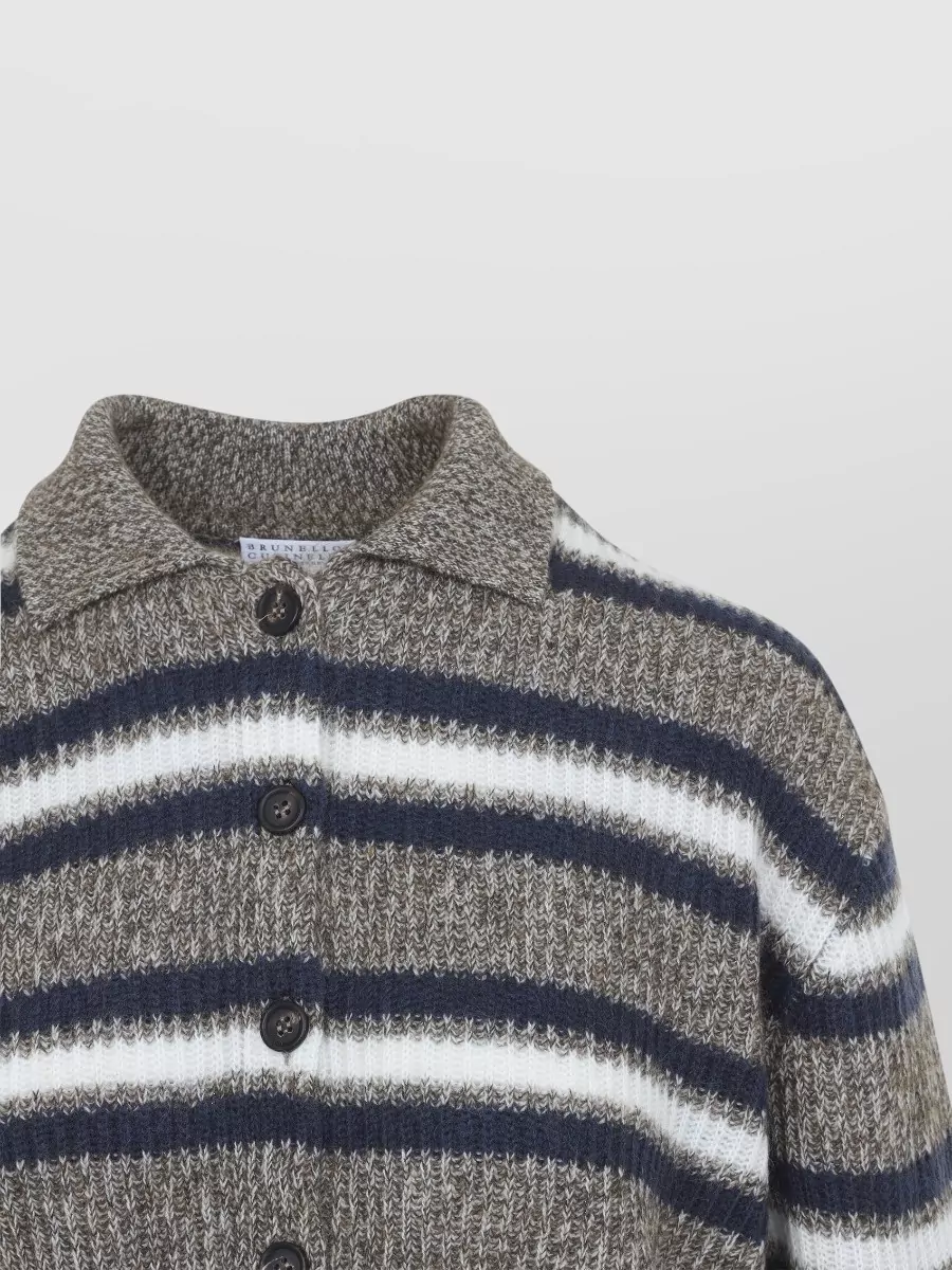 Brunello Cucinelli Striped Cropped Polo Sweater