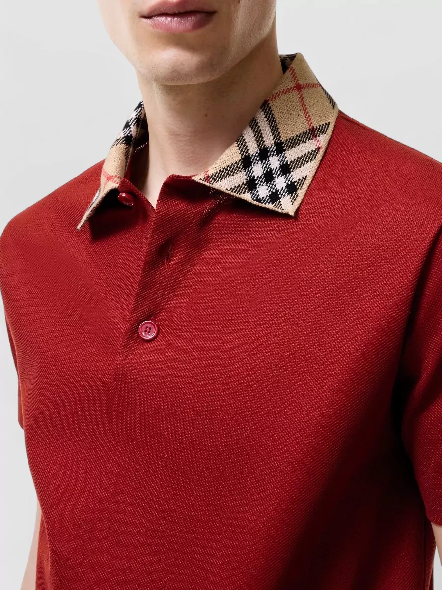 Burberry Check Collar Cotton Polo Shirt