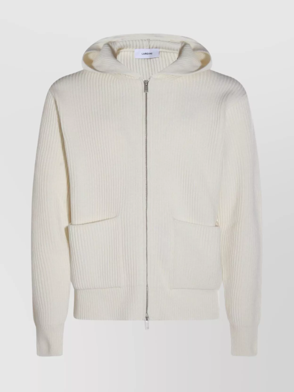 Lardini Crewneck Sweater With Front Pockets And Hood In White
