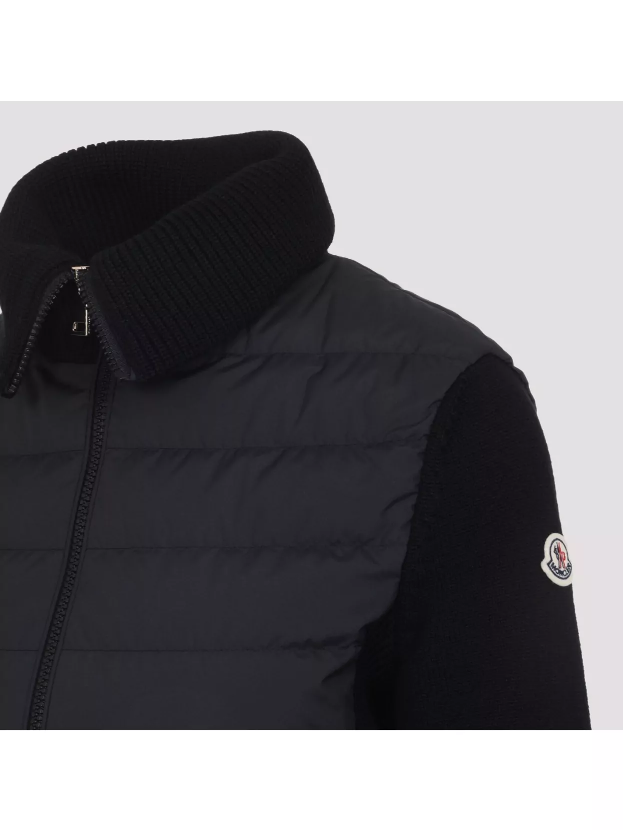 Moncler Quilted Ribbed Collar Long Sleeves Jacket In Blue