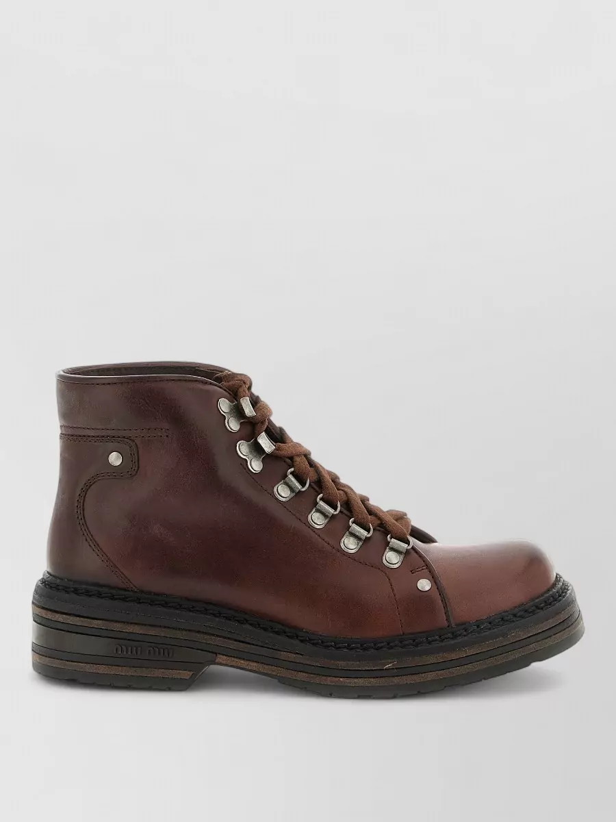 Miu Miu Leather Hiking Ankle Boots