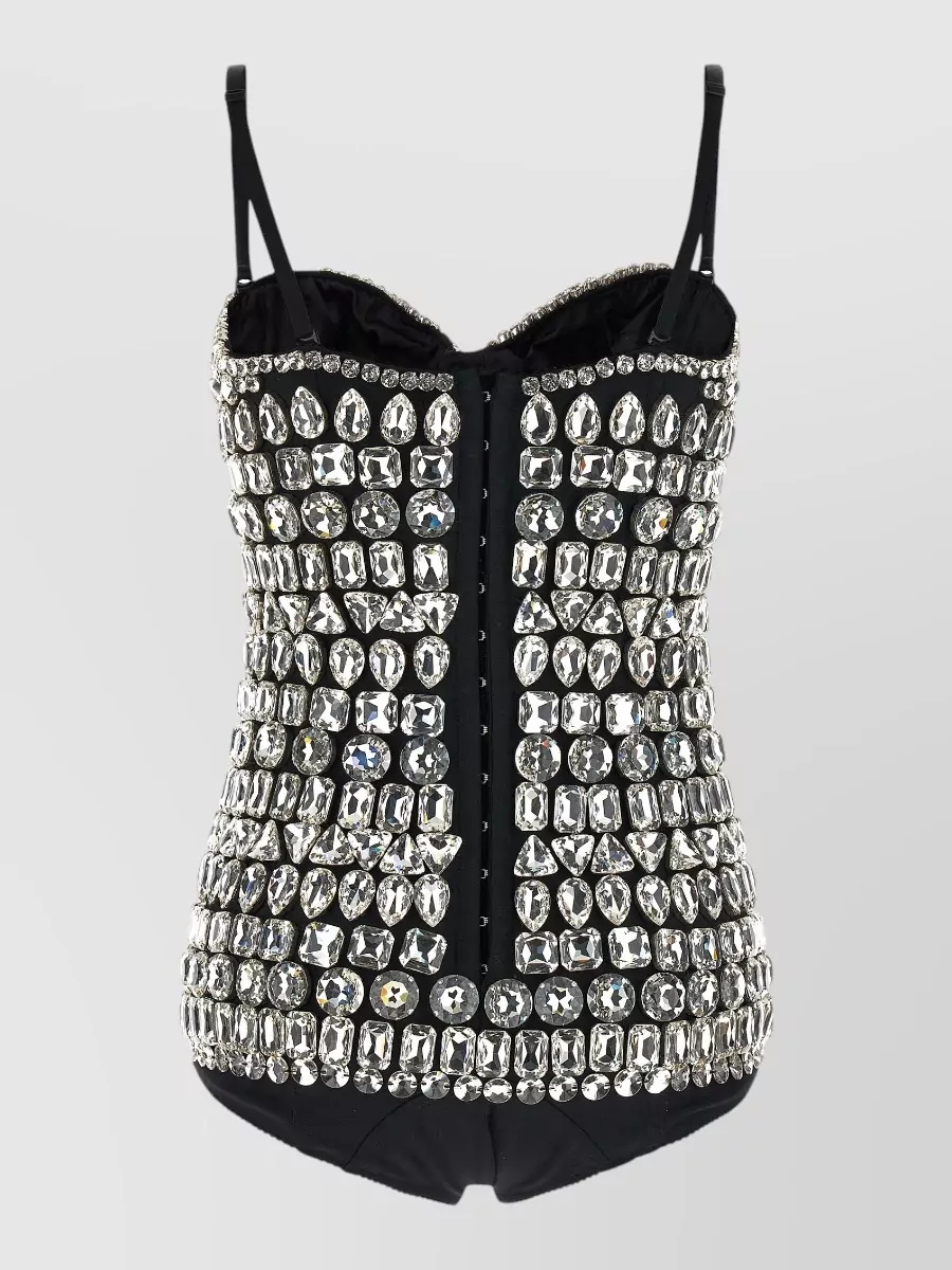 Dolce&Gabbana Crystal-Embellished Sweetheart-Neck Sleeveless Bodysuit