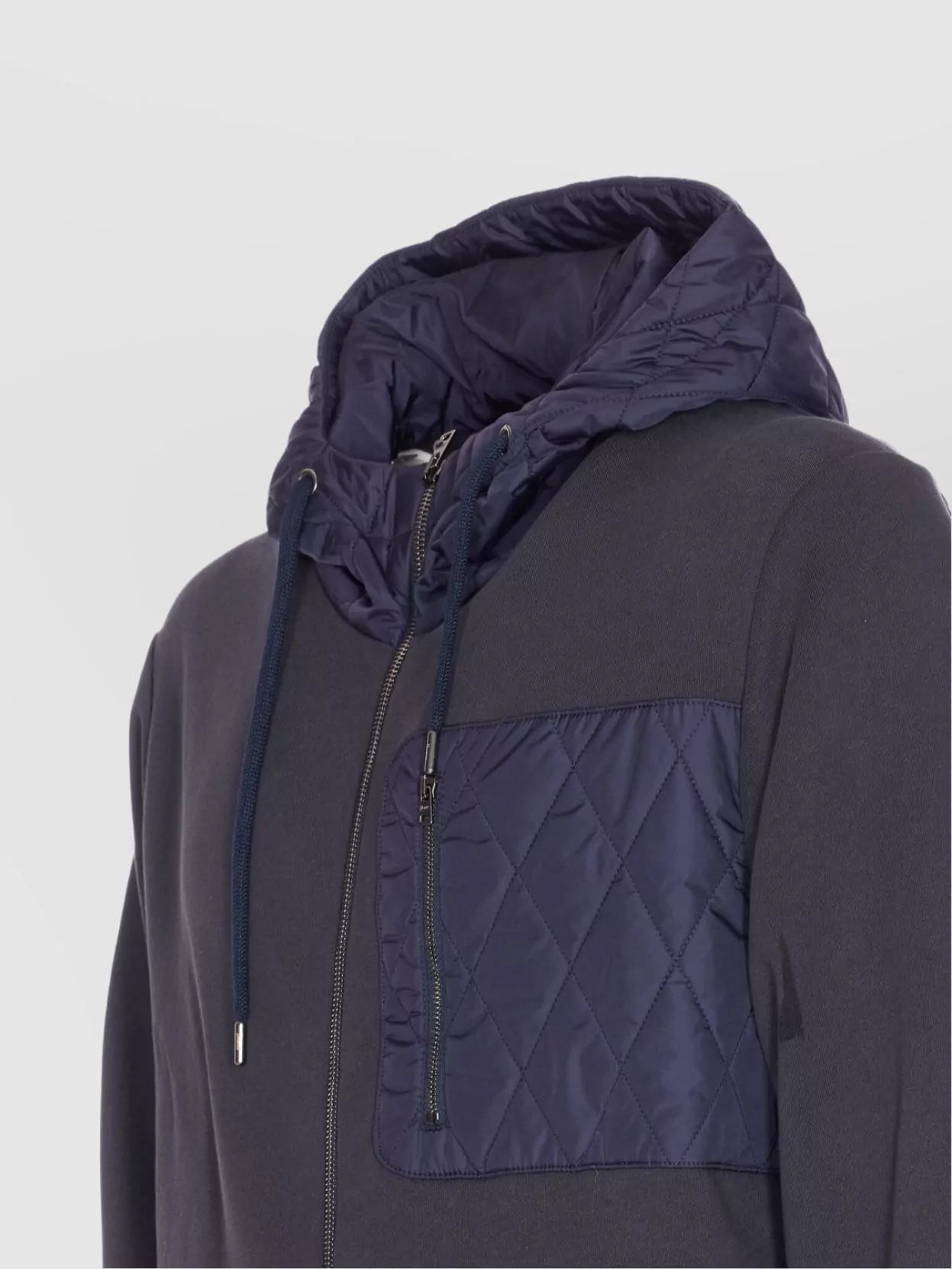 Herno Quilted Hoodie With Drawstring And Long Sleeves In Blue