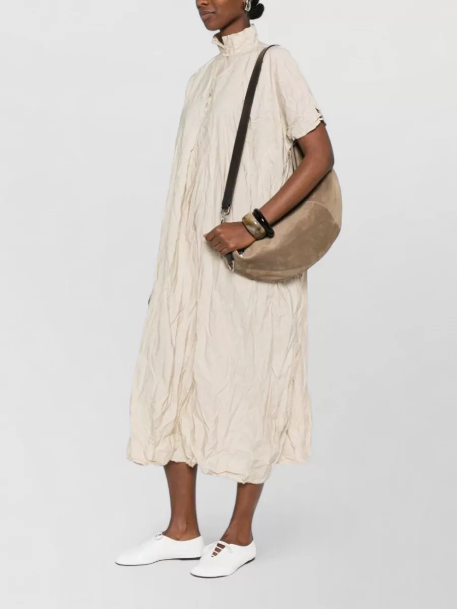 Daniela Gregis Cotton High-Neck Short-Sleeve Belted Midi Dress