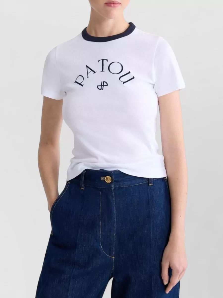 Patou Silk Blend Crew Neck Top Contrast Trim