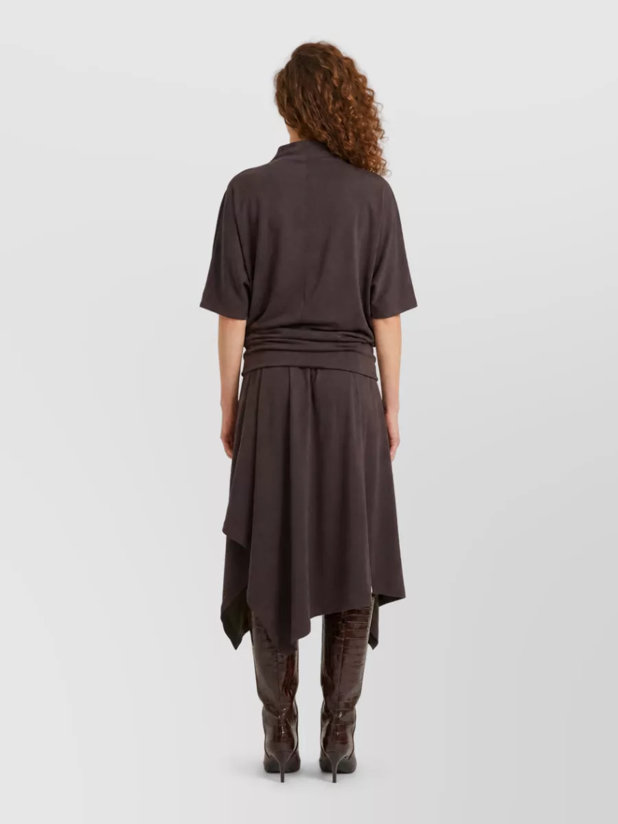 Lemaire Wool-Blend Asymmetric High-Neck Short-Sleeve Dress
