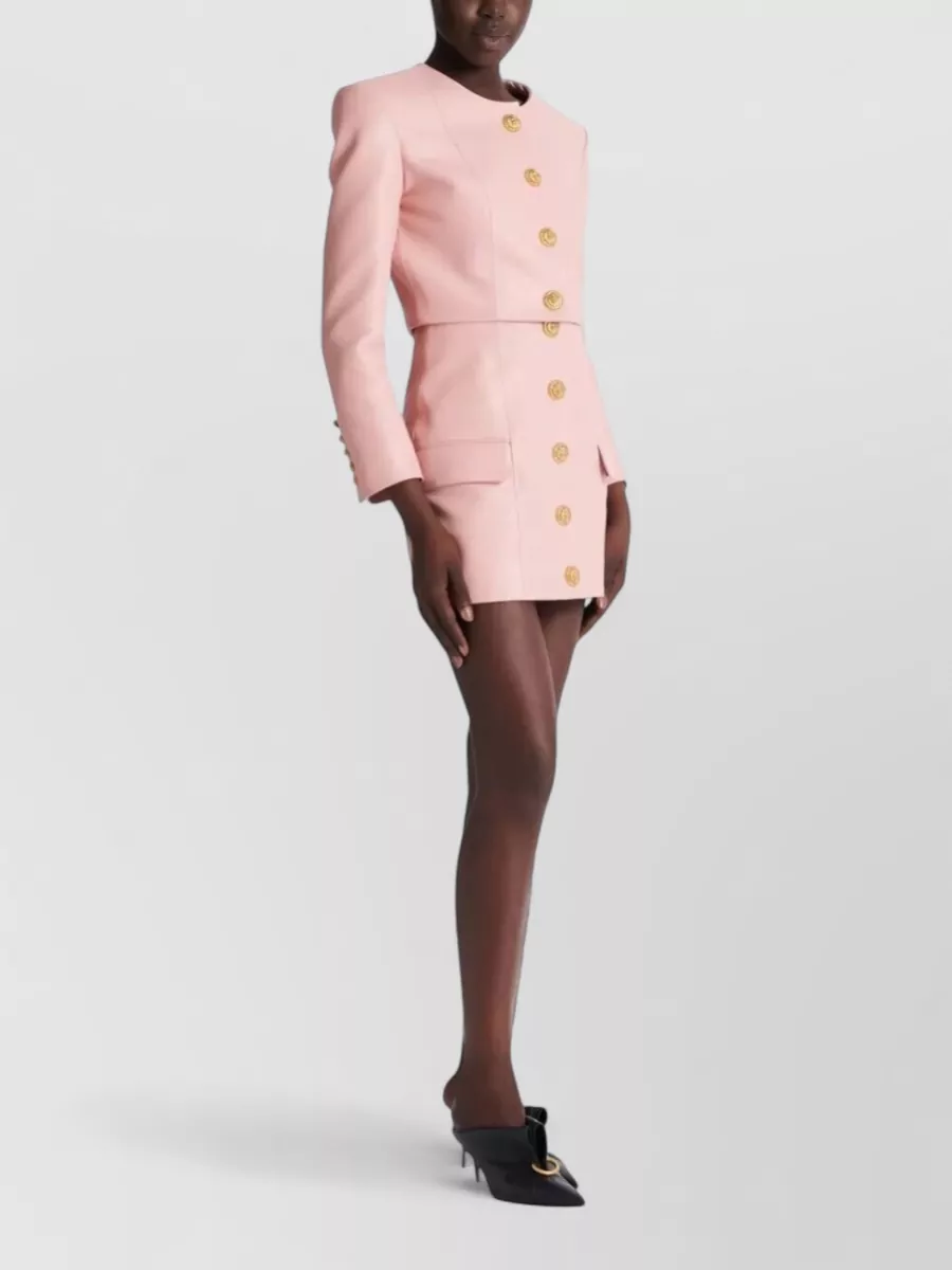 Balmain Lambskin Long Sleeve Cropped Jacket