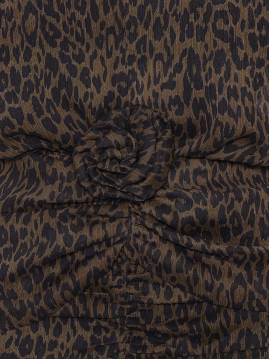 Rotate Ruched Animal-Print Mini Dress