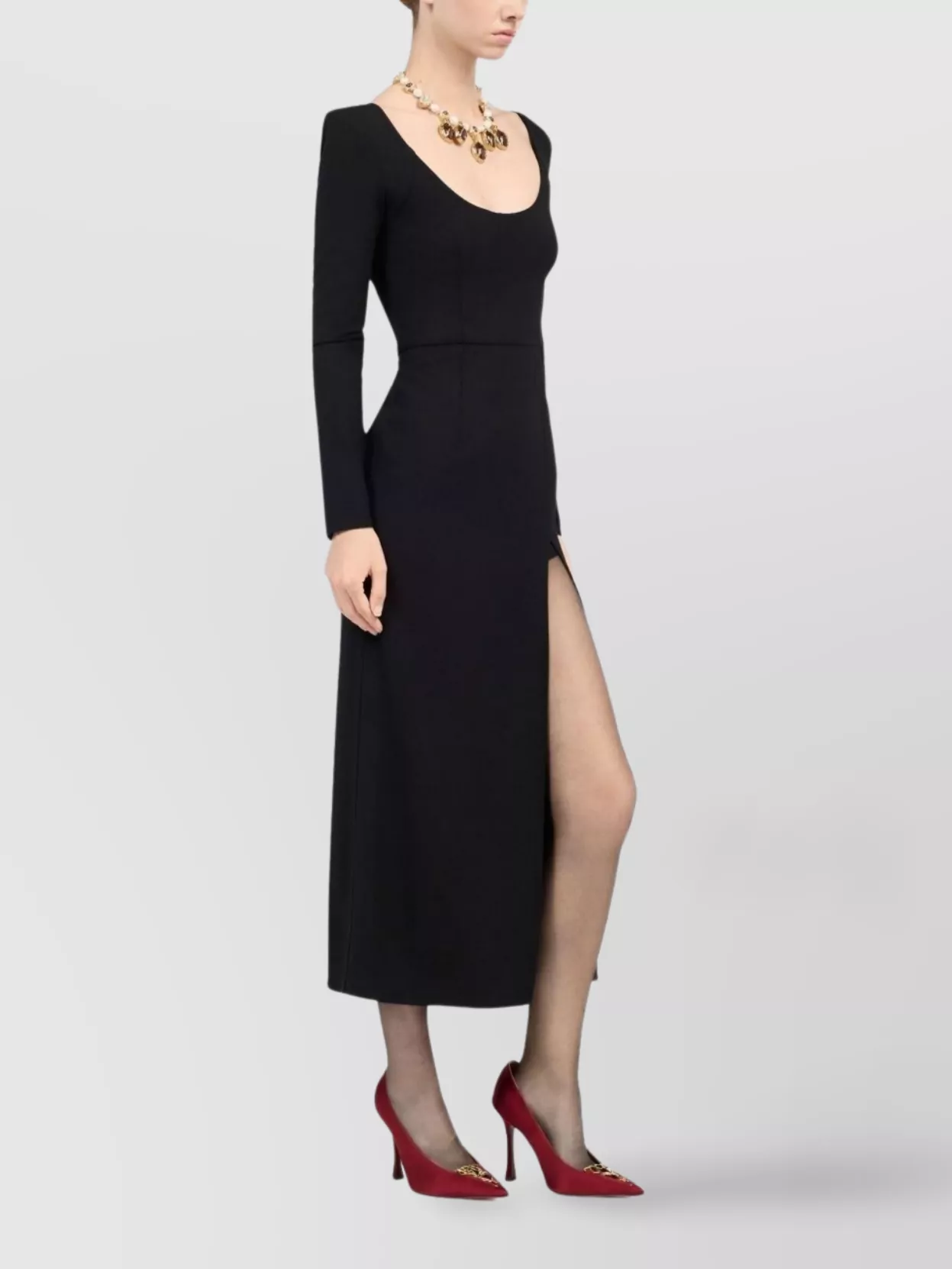 Roberto Cavalli Midi Dress With Long Sleeves And Side Slit