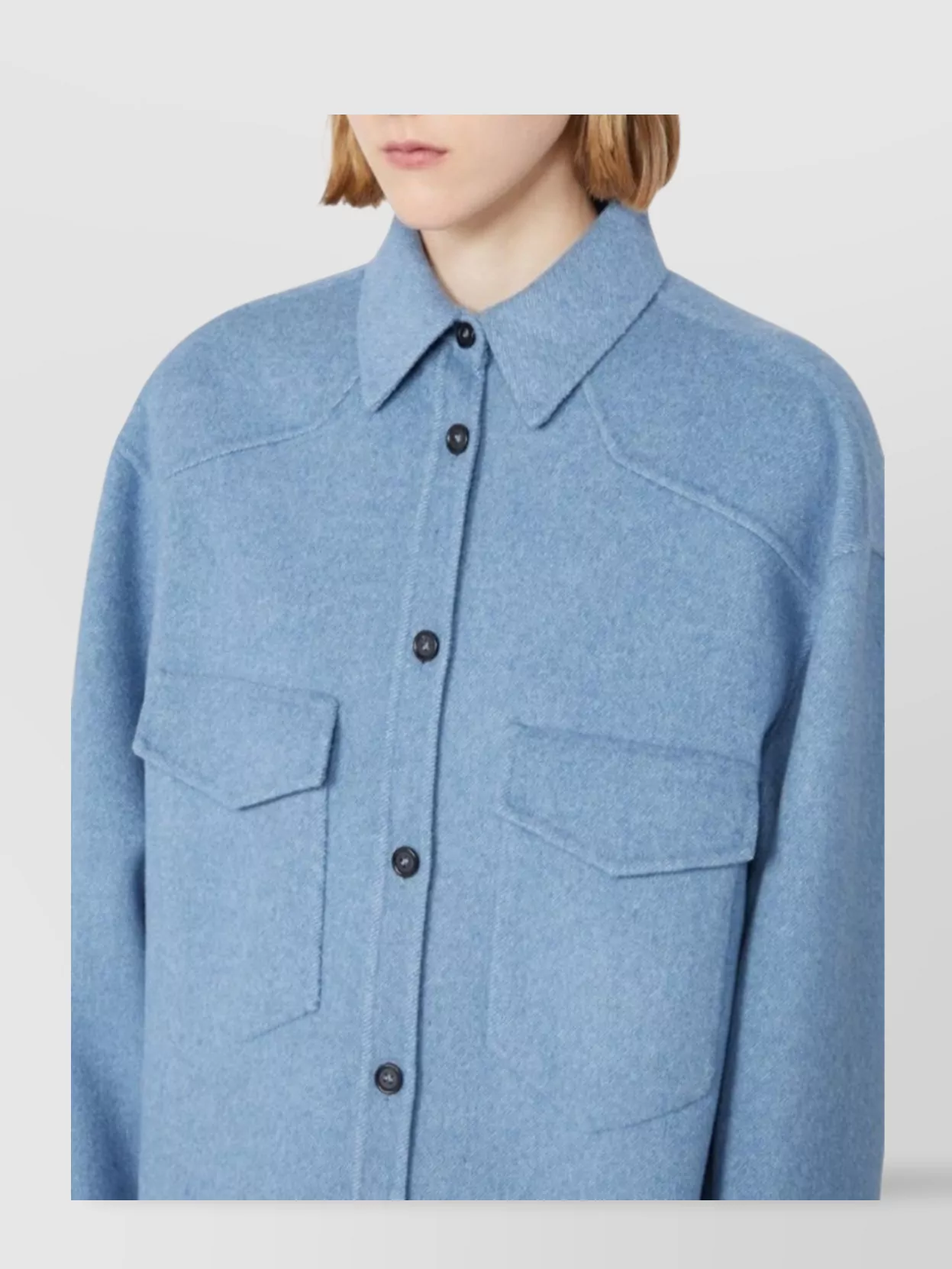Sportmax Oversized Wool Shirt Patch Pockets In Blue