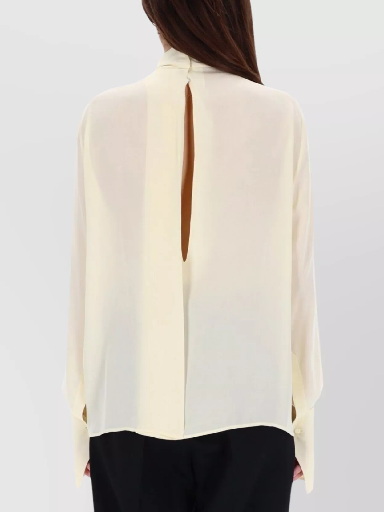 Tom Ford High Neck Pleated Blouse With Keyhole Back In Neutral