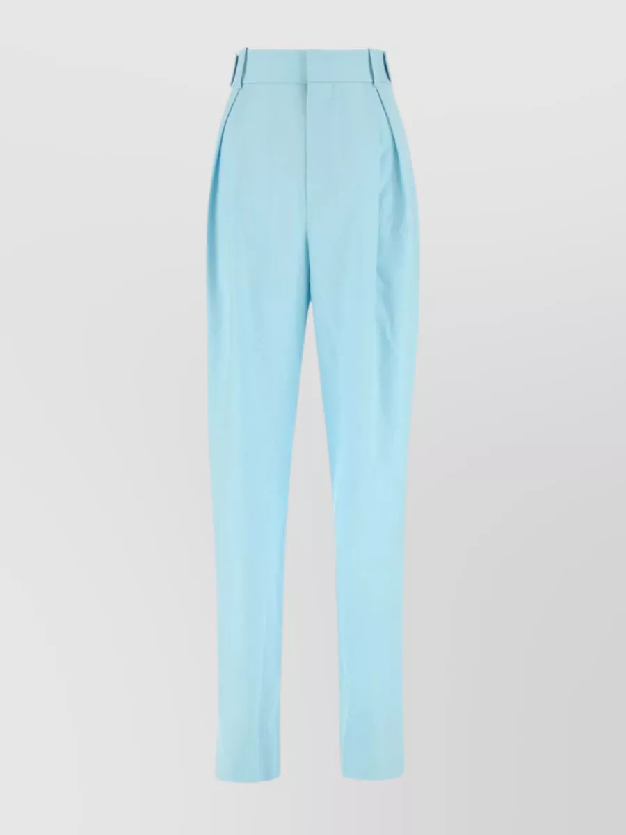 Shop Bottega Veneta Inverted Pleat Wool Wide-leg Trousers In Blue