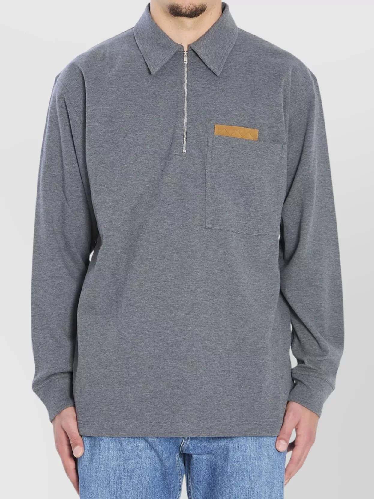 Bottega Veneta Layered Cotton Polo Suede Pocket In Gray
