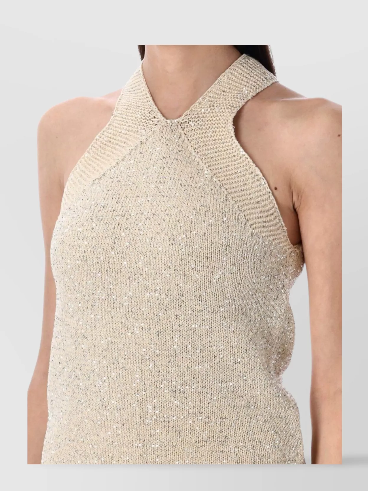 Fabiana Filippi Halterneck Sleeveless Metallic Ribbed Hem Top
