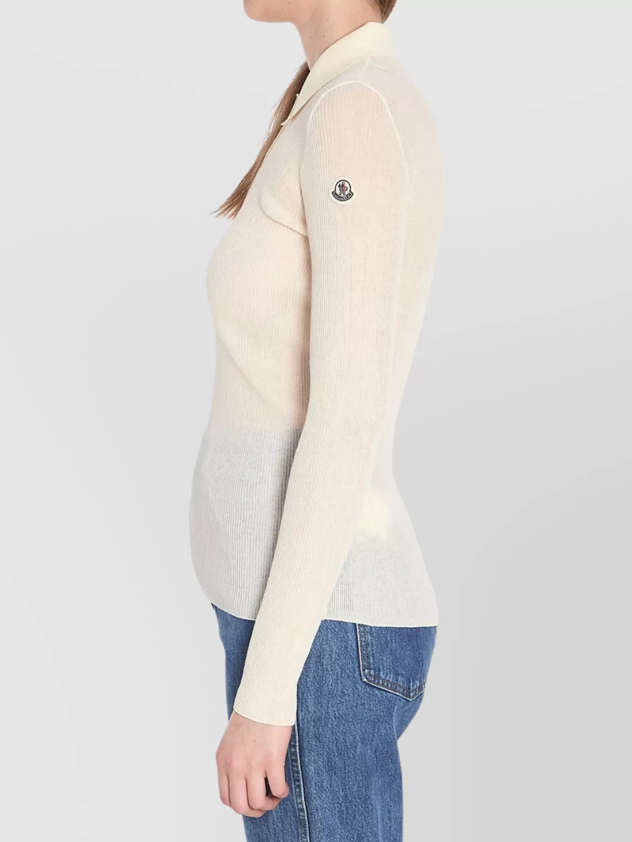 Moncler Ribbed Cotton Long-sleeve Polo Shirt In White