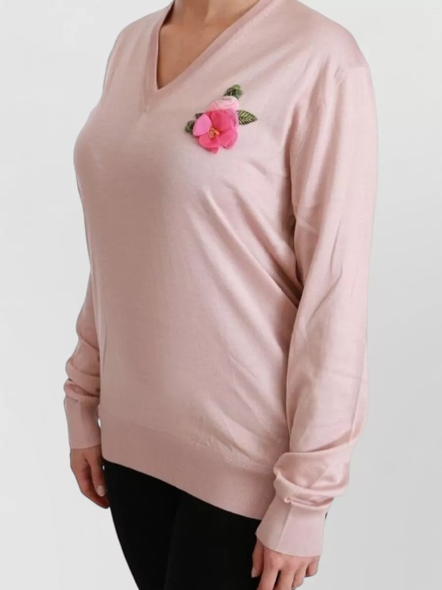 Dolce&Gabbana Silk Floral Appliqué Sweater
