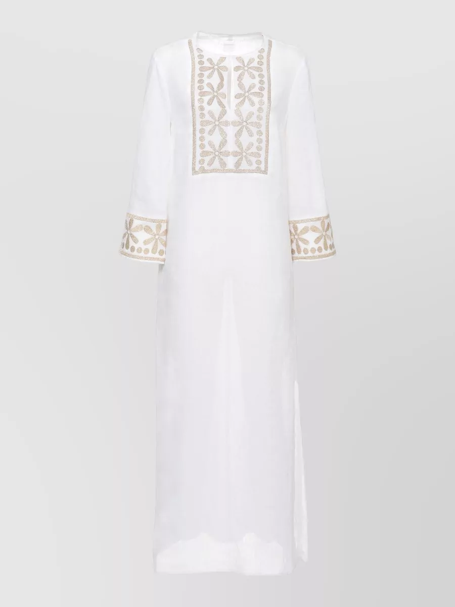 120% Lino Linen Knee-Length 3/4-Sleeve Beach Cover-Up