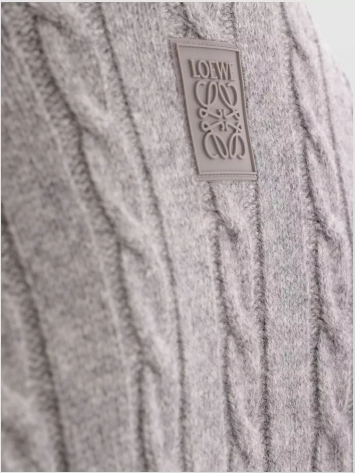 Loewe Cable Knit Crew Neck Wool Sweater In Gray