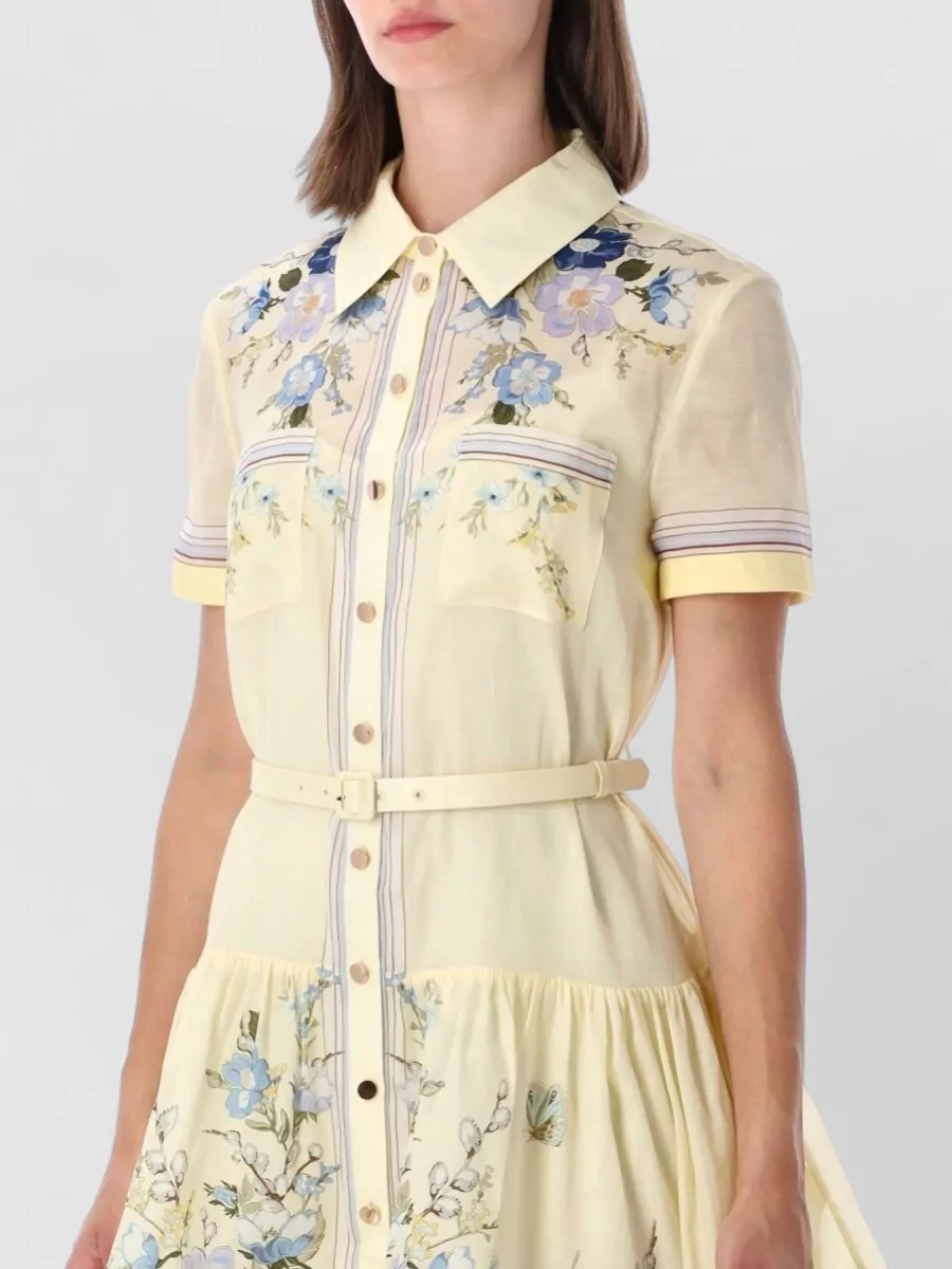 Self-Portrait Silk Floral-Print Mini Shirt Dress