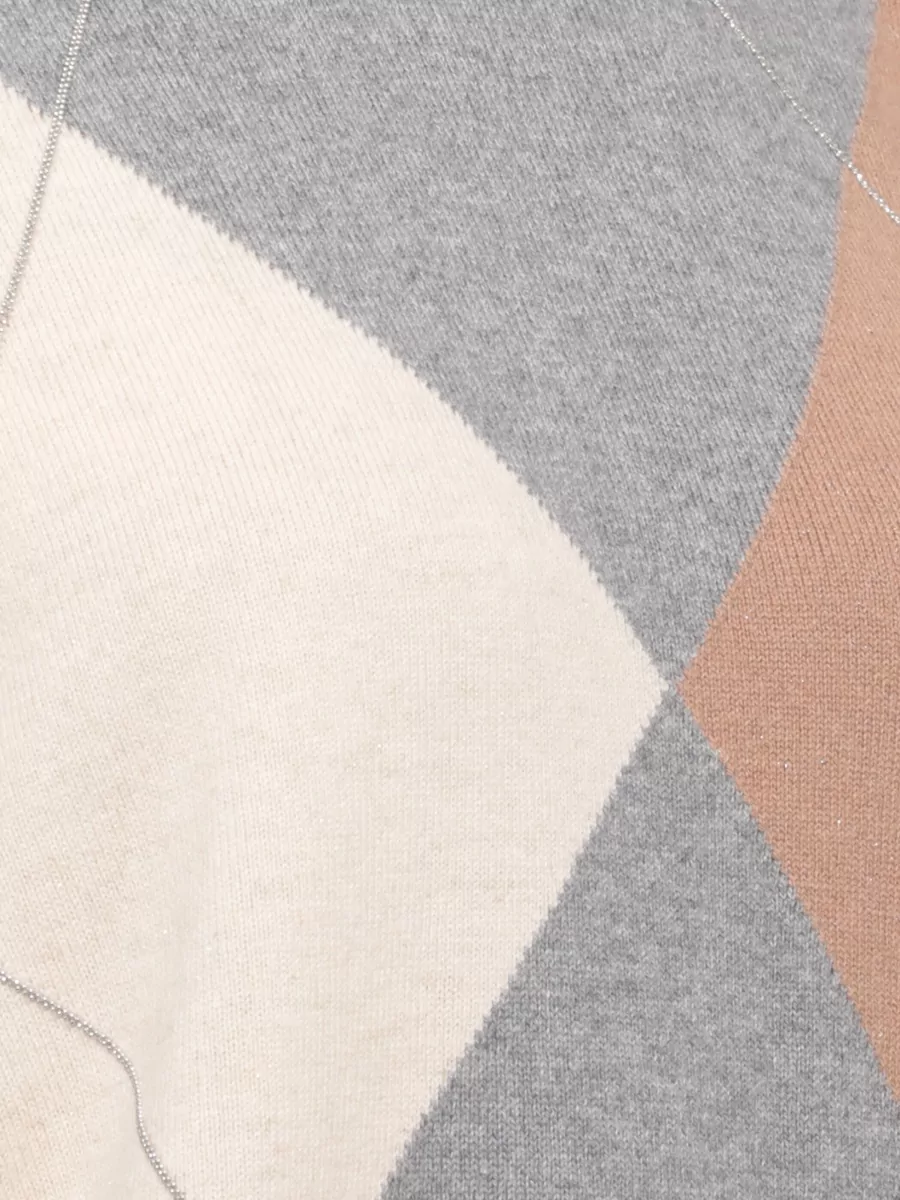 Peserico Wool Silk Cashmere Geometric Pattern Crewneck Sweater