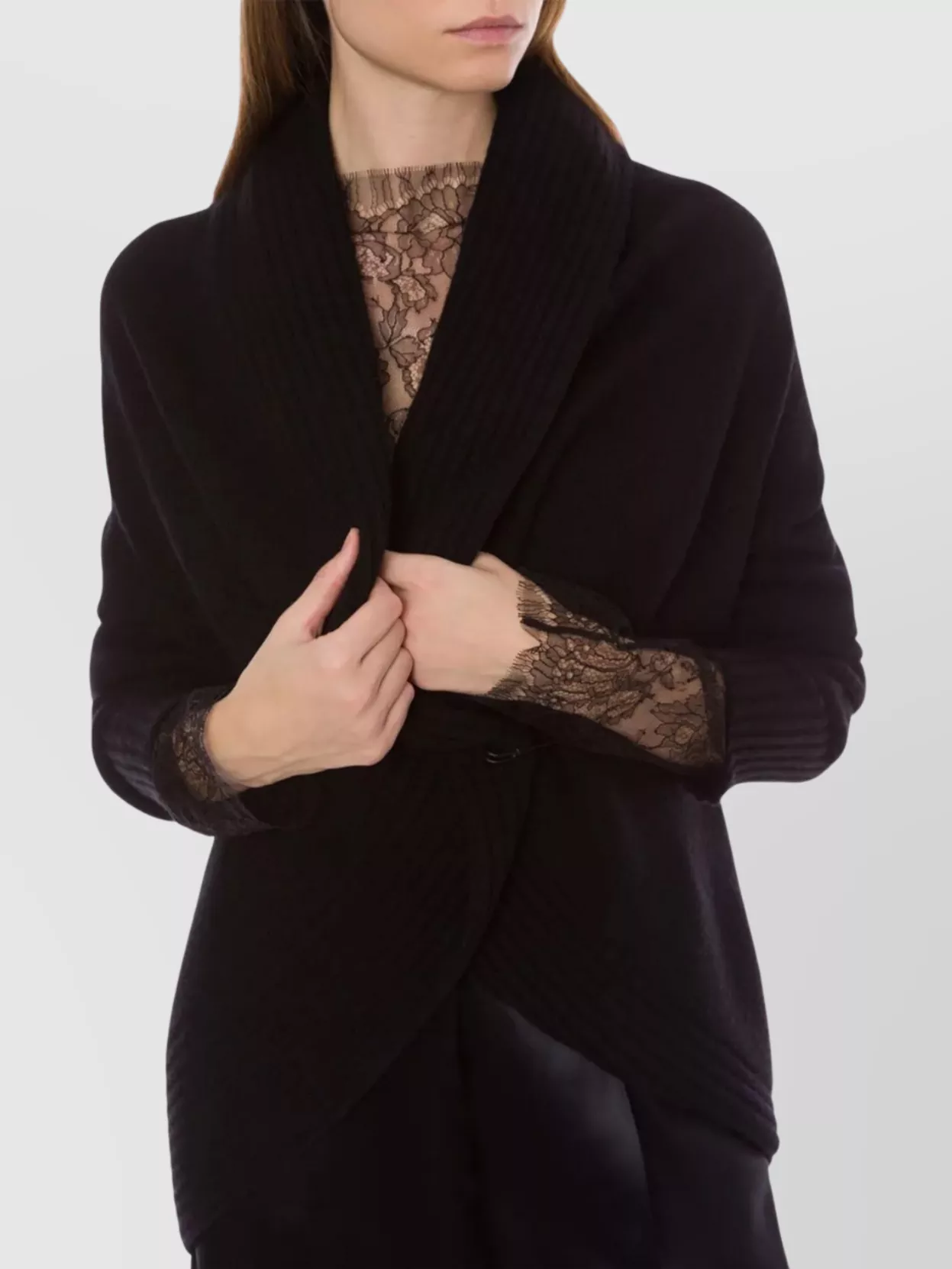 Alberta Ferretti Knitwear With Lace Detail And Shawl Collar