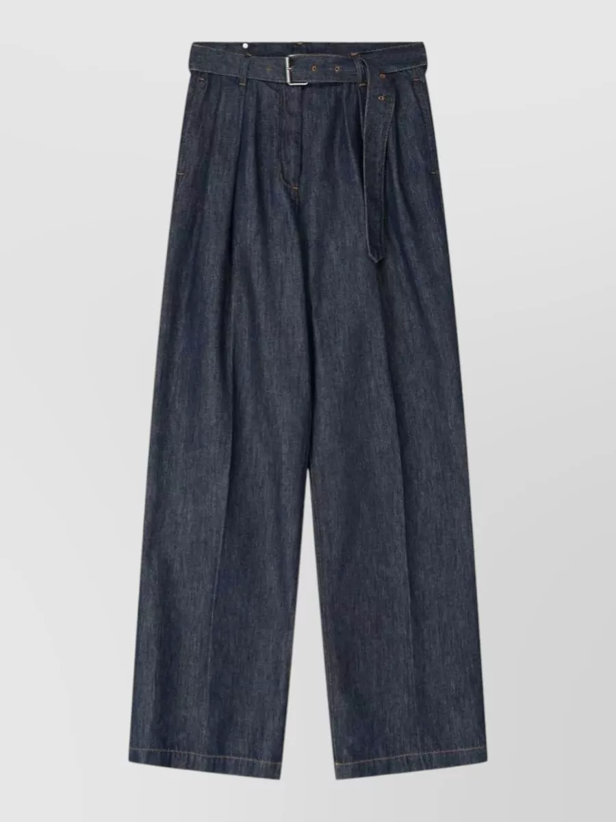 Dries Van Noten denim pleated wide-leg trousers