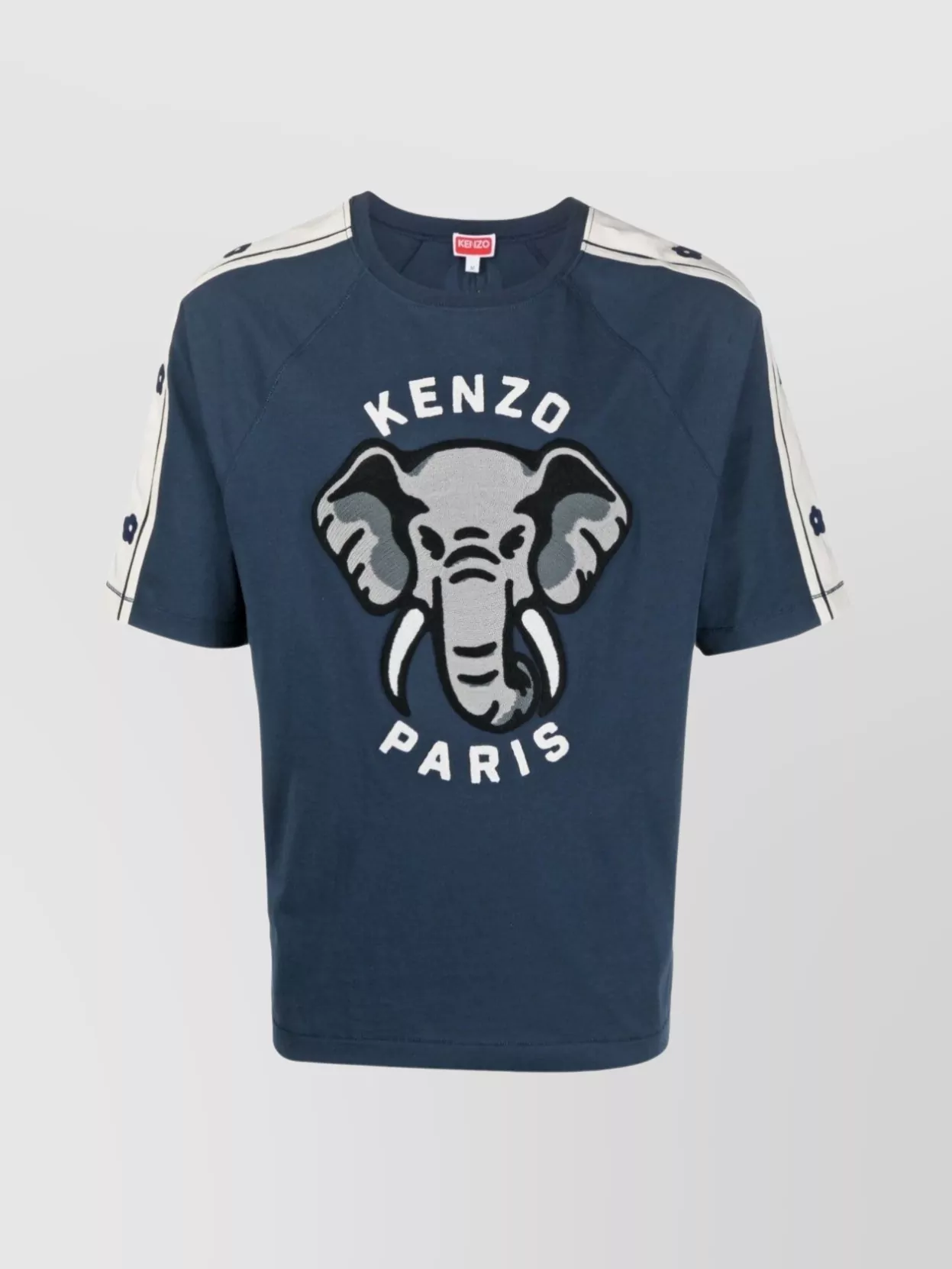 Shop Kenzo Crew Neck Embroidered Elephant Motif Panelled T-shirt