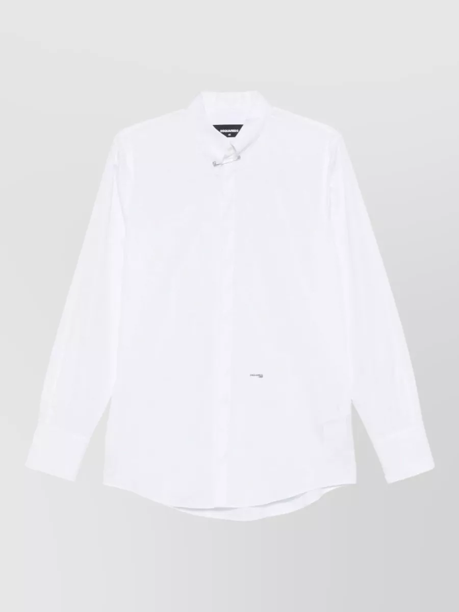 Dsquared2 Cotton shirt — The Dsquared2 longline white shirt with subtle silver hardware gives a clean, fashion-forward counterpoint to the slim black trouser while keeping formality high and the palette razor sharp.