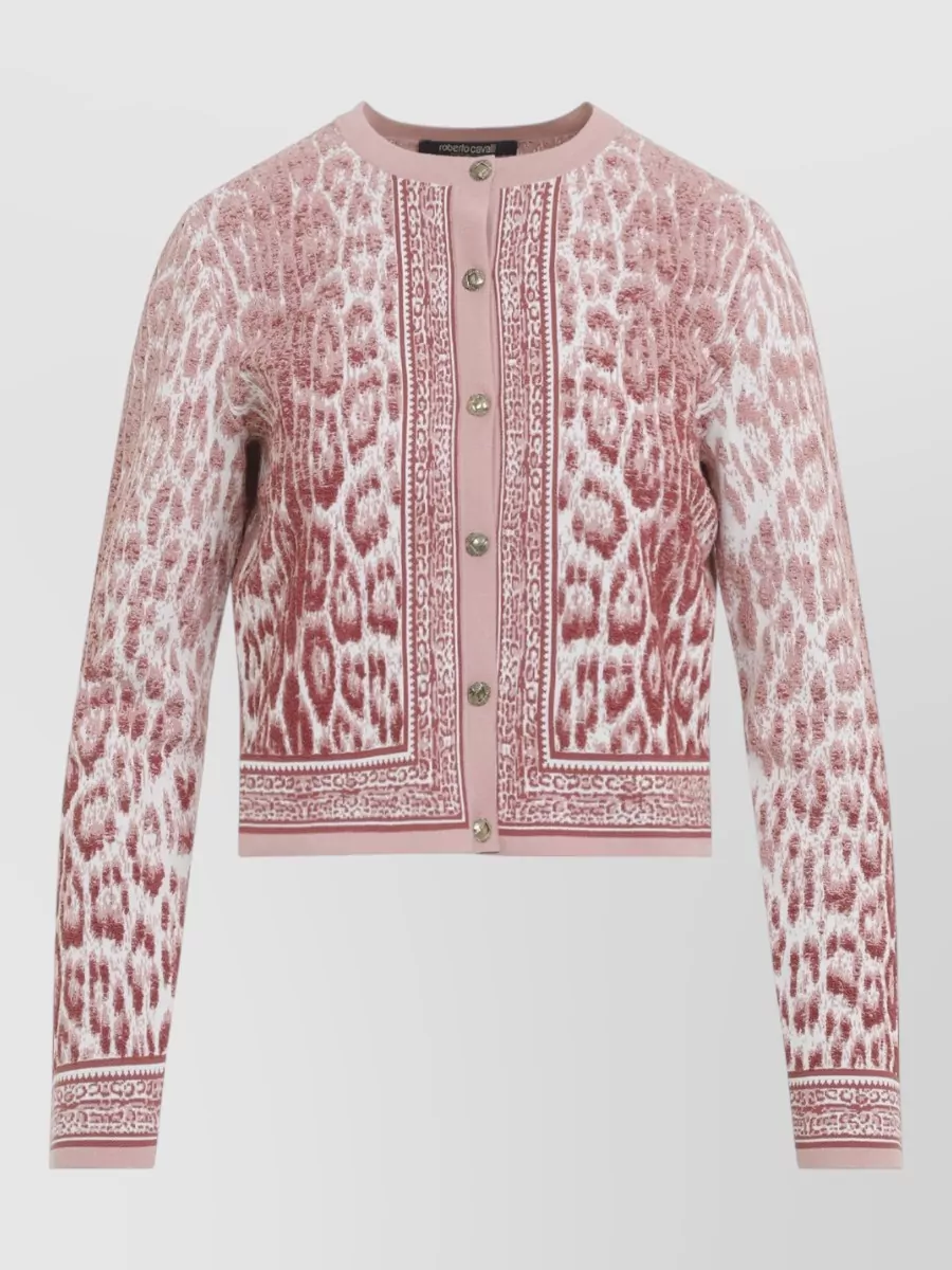 Roberto Cavalli Fine-Knit Relaxed-Fit Jaguar-Print V-Neck Cardigan