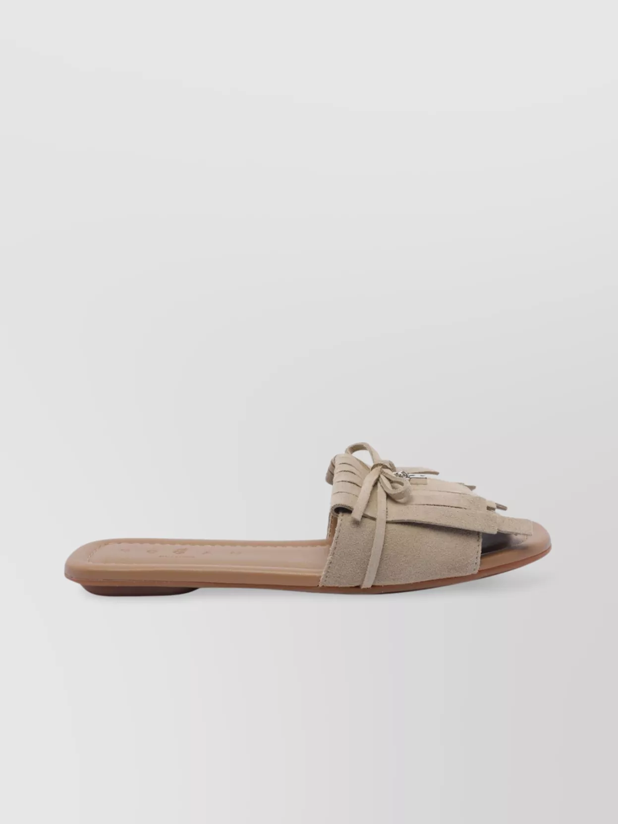 HOGAN BOW FRINGE LEATHER OPEN TOE SANDALS