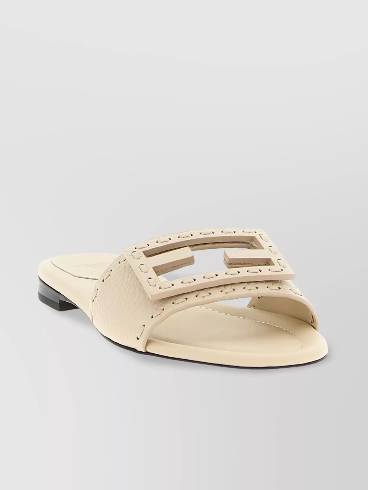 Fendi Baguette Ff Leather Buckle Flat Slide Sandals In Multi