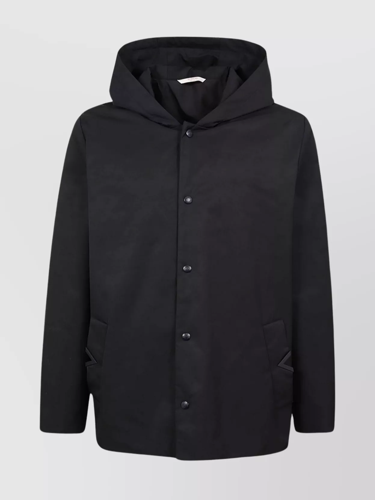 Shop Valentino V-neck Hooded Jacket With Side Pockets In Black