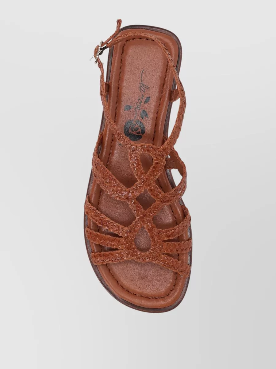 La Rose Leather Woven Flat Sandals