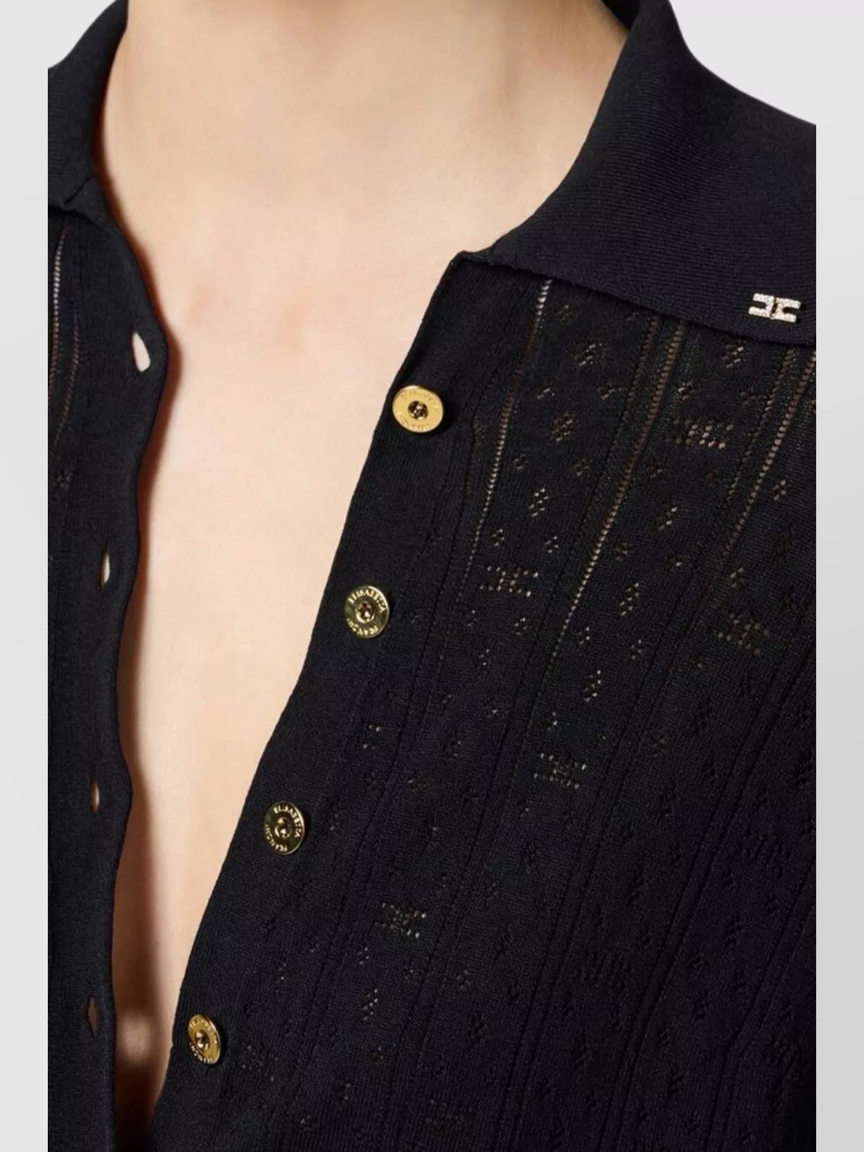 Elisabetta Franchi Buttoned Long Sleeve Dress With Sheer Detailing