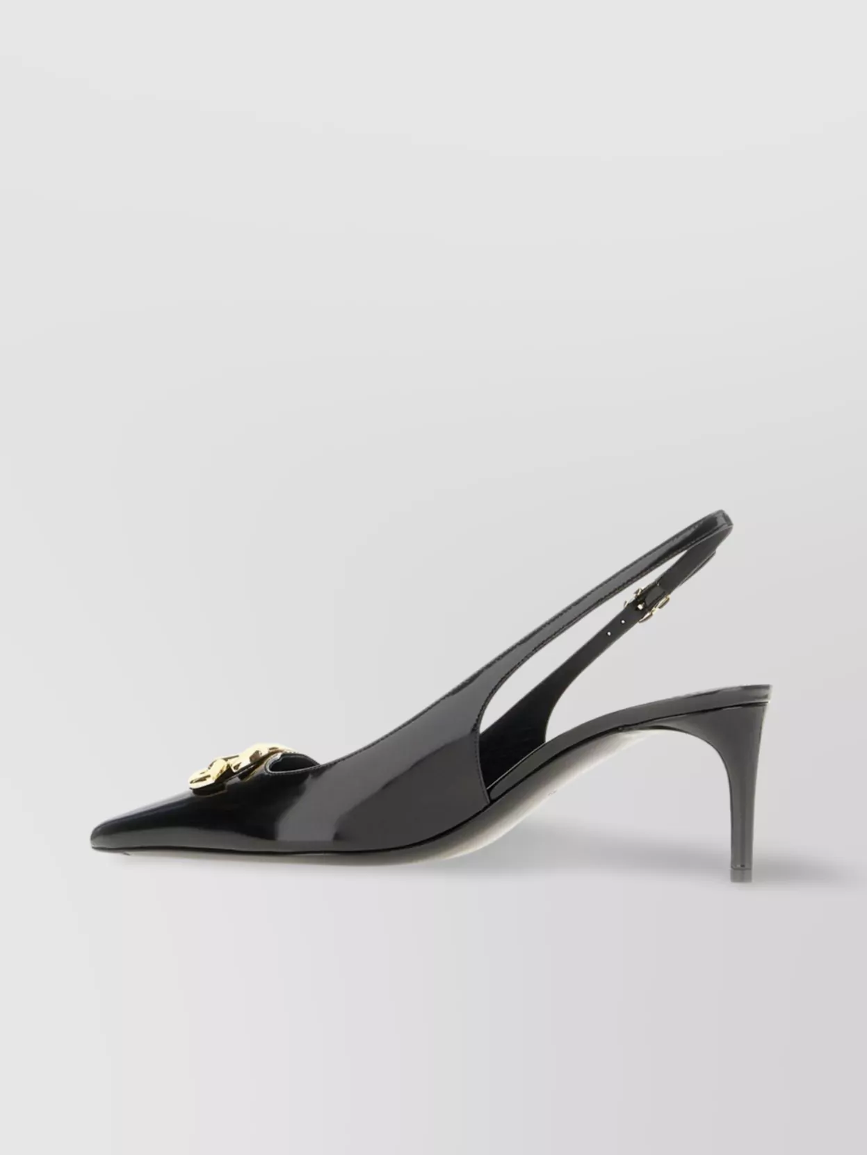 Dolce & Gabbana Leather Slingback With Gold Embellishment And Patent Finish