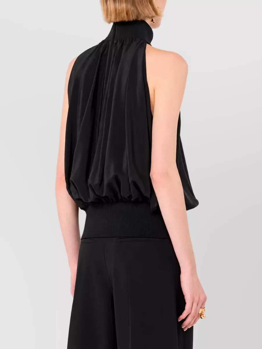 Sportmax Silk Ribbed Halterneck Sleeveless Gathered Top