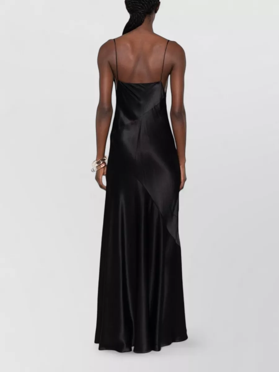 Alberta Ferretti Satin V-Neck Spaghetti-Strap Side-Slit Maxi Dress