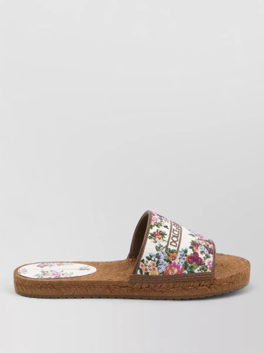 Dolce&Gabbana Espadrille Slides Floral Embroidery Nappa Leather