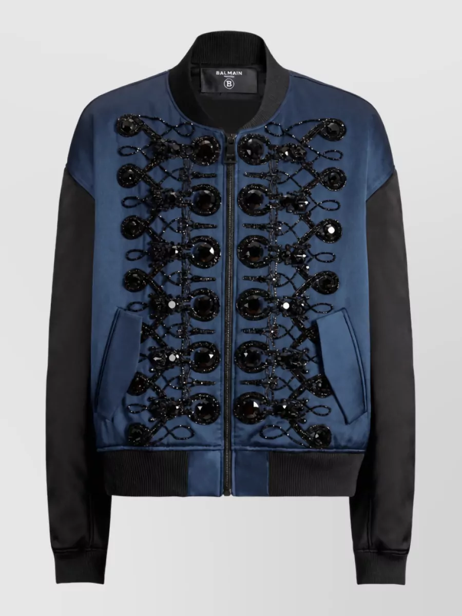 Balmain embroidered satin bomber jacket