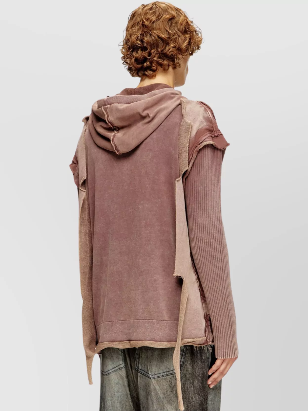 Diesel Hooded Crewneck With Ribbed Sleeves And Distressed Finish