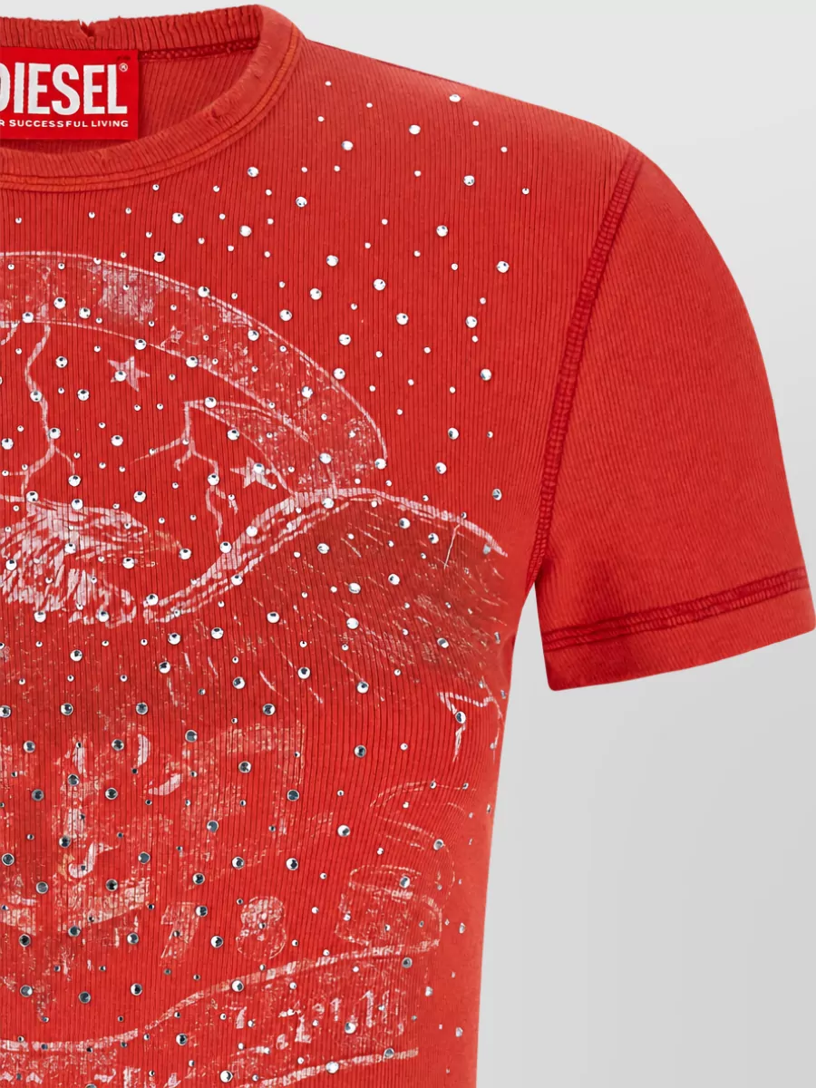 Diesel Ribbed Crystal-Embellished Graphic Cotton T-Shirt