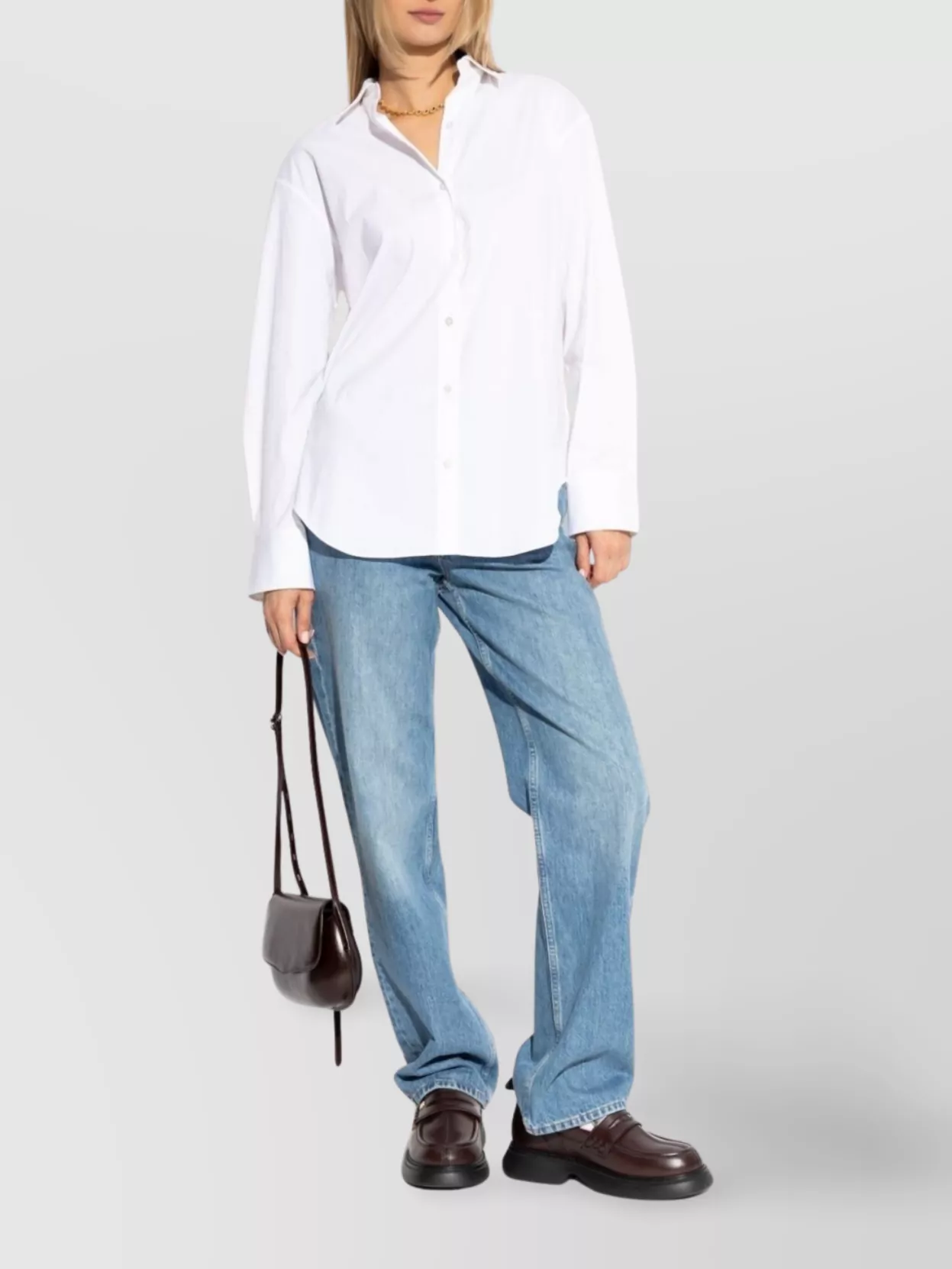 Theory Boyfriend Shirt With Curved Hem And Long Sleeves