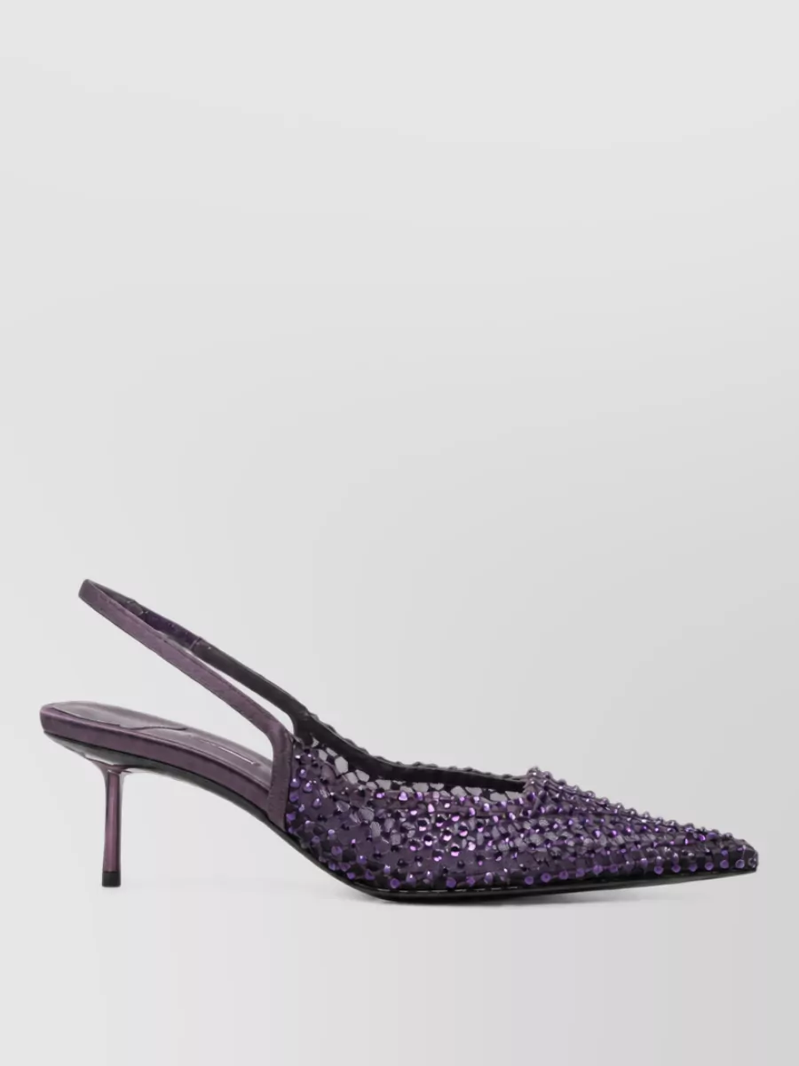Le Silla Leather Crystal Embellished Mesh Slingback Pumps