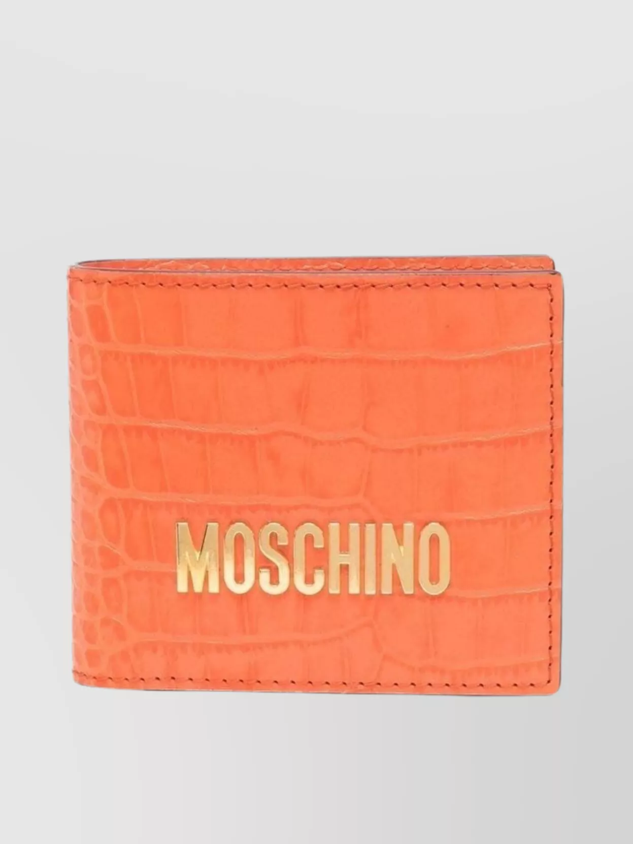 Shop Moschino Folded Leather Wallet With Crocodile Embossing In Orange