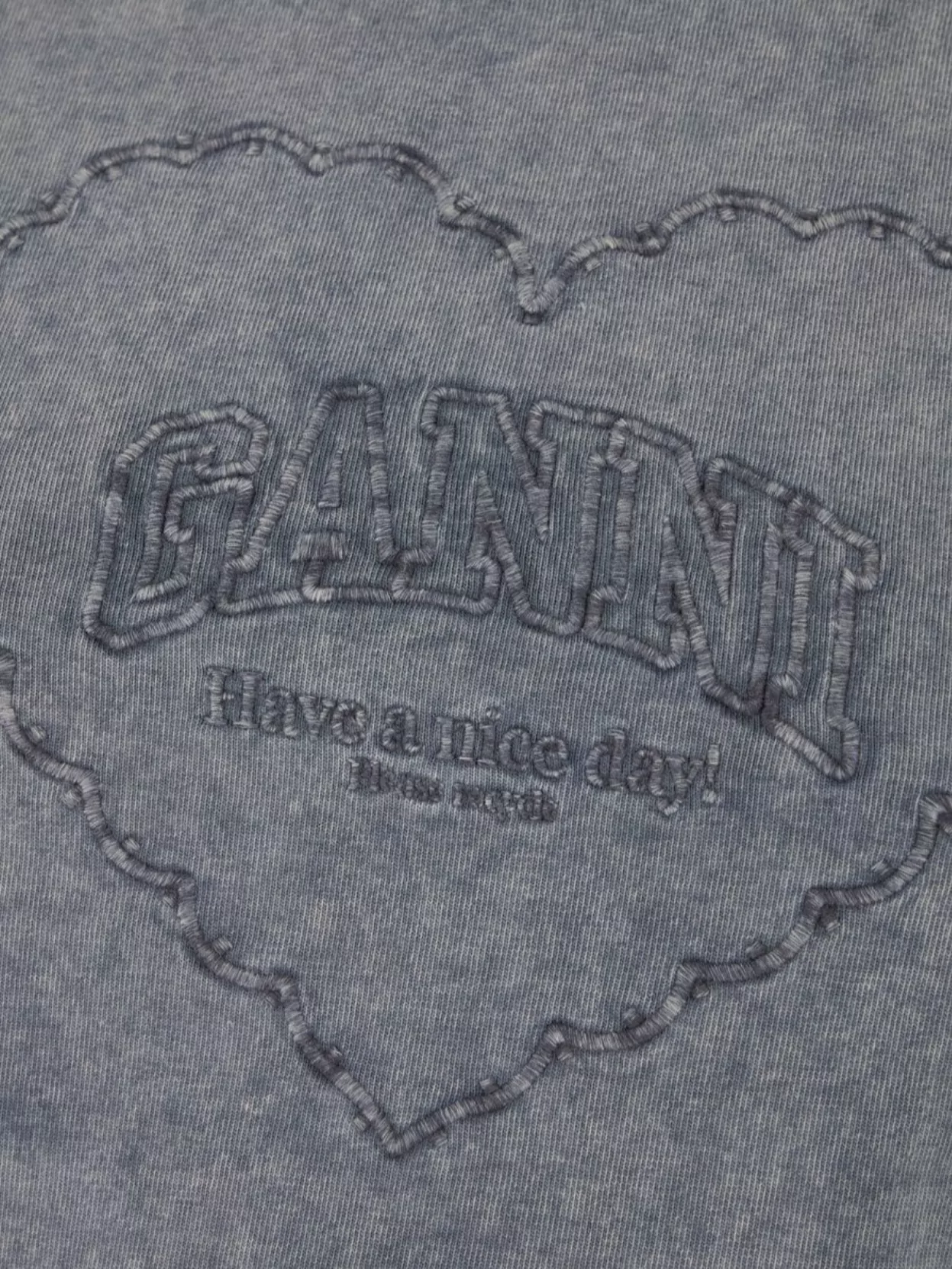 Ganni Cotton T-shirt Featuring Heart Embroidery In Gray