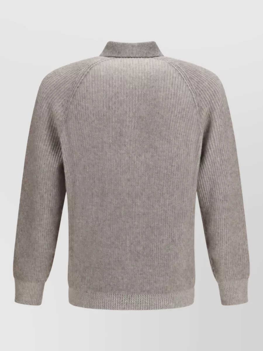 Brunello Cucinelli Cashmere Milano Stitch Zip Polo Sweater